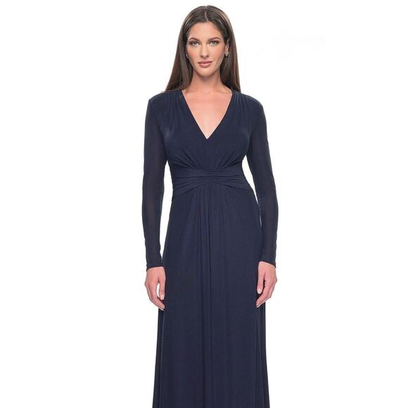 La Femme V-Neckline Longsleeve A-Line Dress in Navy, size 14, NWT - Picture 2 of 15